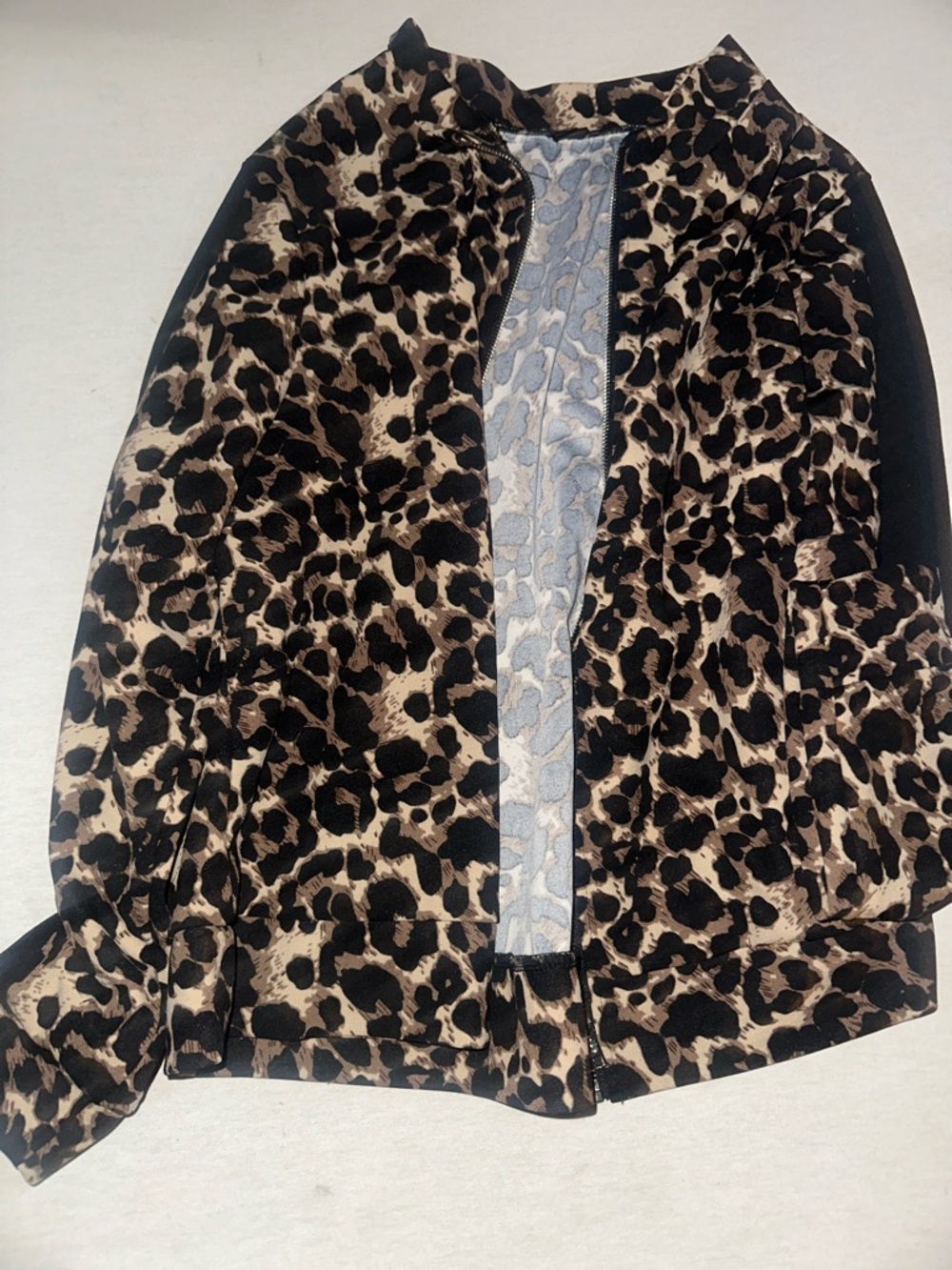 Womens Size 1X Leopard Print Bomber Jacket - Black & Tan